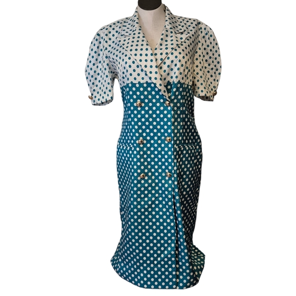 Leslie Fay 80s Retro Style  Blue Dress 18 - Picture 1 of 11